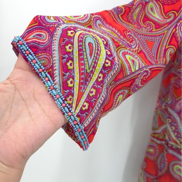 Antonio Melani Beaded Peasant Top Paisley Print Tassels Boho Cinch Waist NWT - Picture 7 of 14